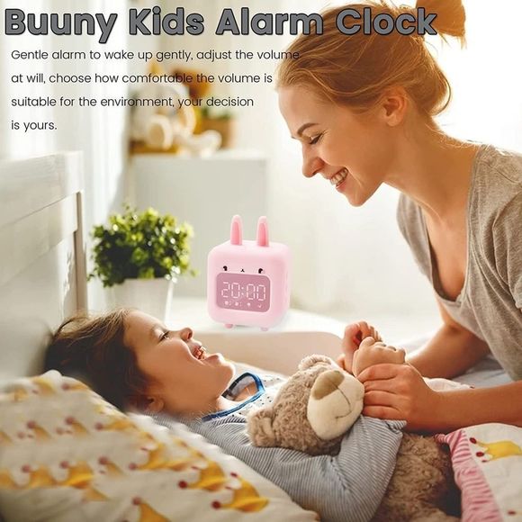 Pink Light Up Smart Rabbit Ears LED  Music Alarm Clock,Multi-Functional For Kids - Picture 16 of 16